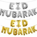 Ballons lettres Eid Mubarak or argent en aluminium - décorations et fête islamique