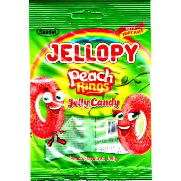 Saadet Jellopy Peach Rings - Bonbons Halal Anneaux Saveur Pêche - Sachet de 80 g
